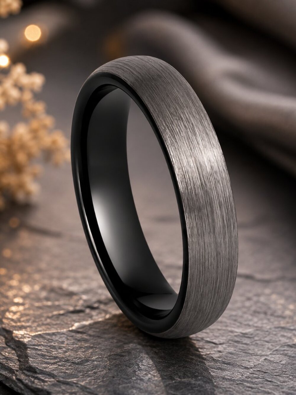 Black Brushed Tungsten Wedding Band Ring with Polished Interior - GALTUN1074-10